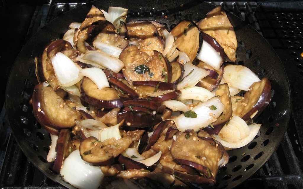 Grilled Marinated Eggplant and Onions