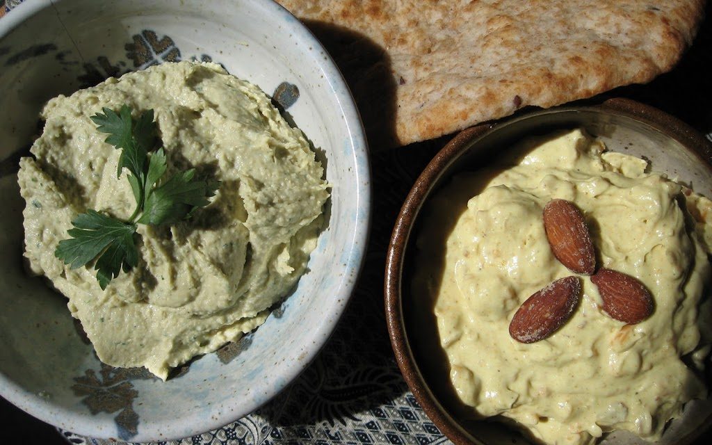 Two Spreads: Hummus and Chutney Cream Cheese