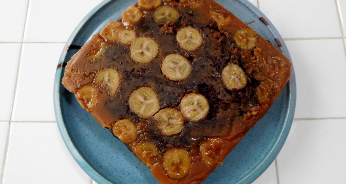 Caramelized Peanut Butter and Banana Upside-Down Chocolate Cake