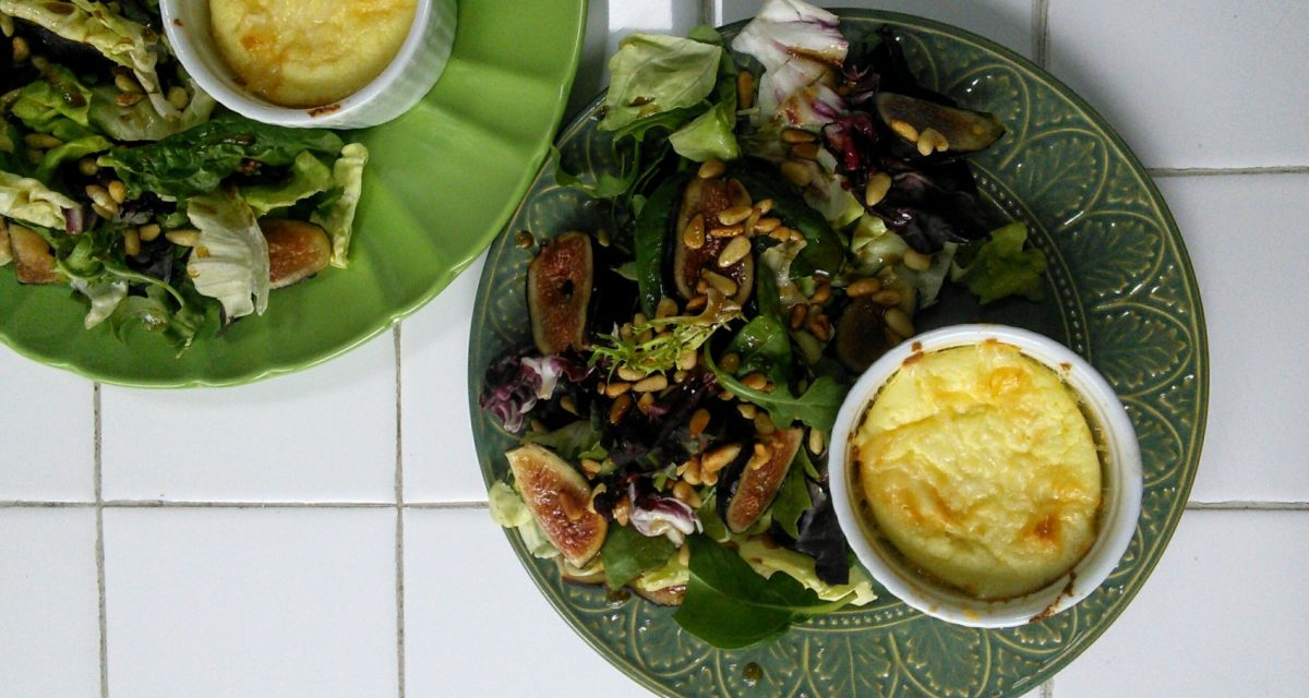 Savory Baked Ricotta with Fig, Pine Nut and Greens Toss